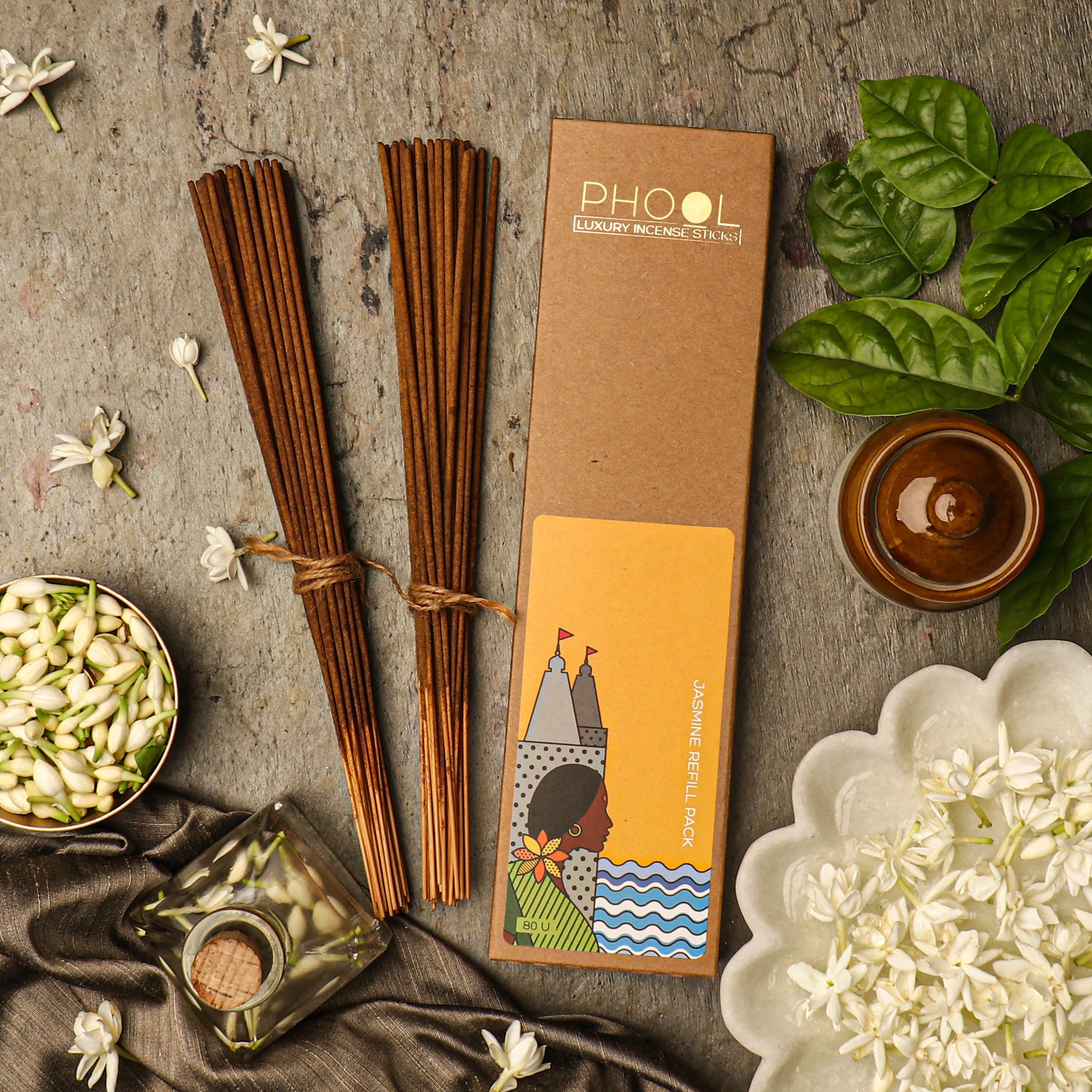 Phool Natural Incense Sticks Refill Pack Jasmine - 80 Sticks