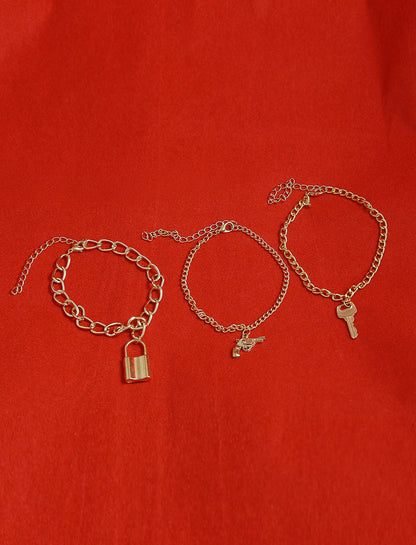 Gold-Polished Alloy Gold Charm Bracelet Set - The Pari