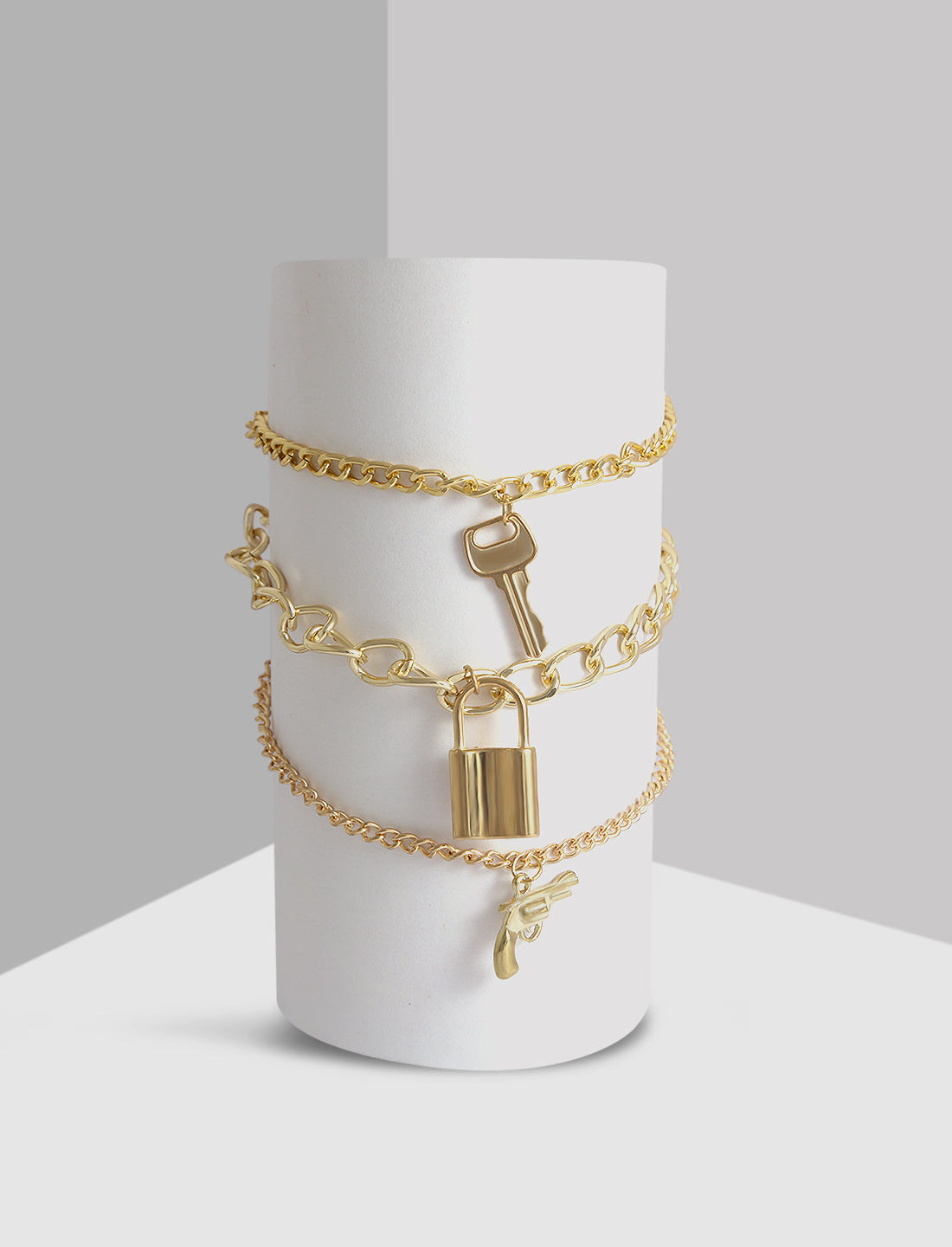 Gold-Polished Alloy Designer Charm Bracelet Set - The Pari