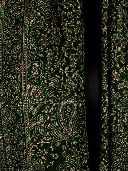 Weaving Mystery Handloom Pashmina Shawl-Kaani Zari - Green