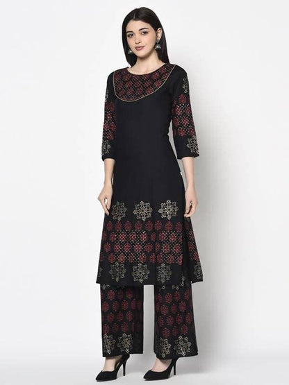 Aniyah Rayon Black Color Block Print Straight Kurta (AN-190K)