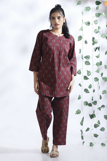 Breathables Butta Print Cotton Co-Ord Set – Wine