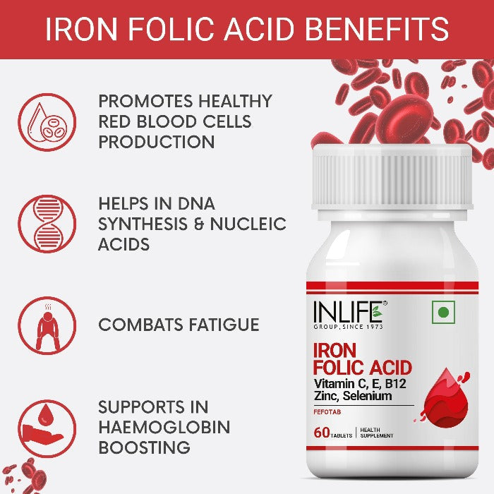 INLIFE  Chelated Iron Folic Acid Supplement - 60 tabs