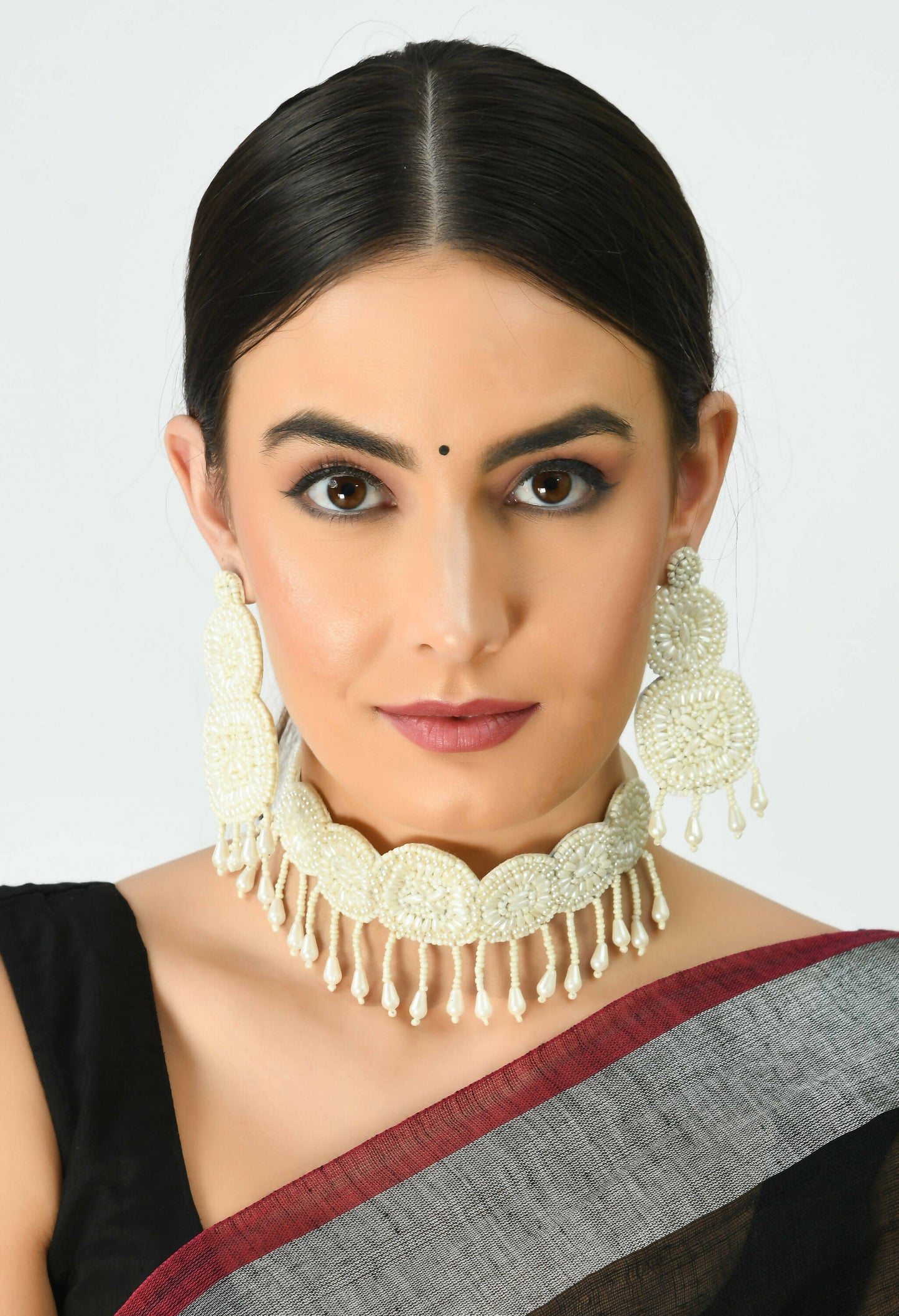 Mominos Fashion Johar Kamal Handicraft Pearls Necklace with Earrings For Women