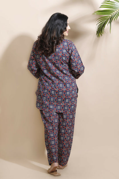 Breathables Geometric Cotton Co-Ord Set – Blue