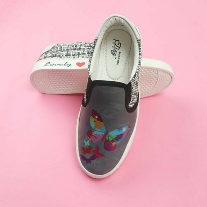 Tiny Bugs Girls Butterfly Print Slip Ons Sneakers - Dark Grey