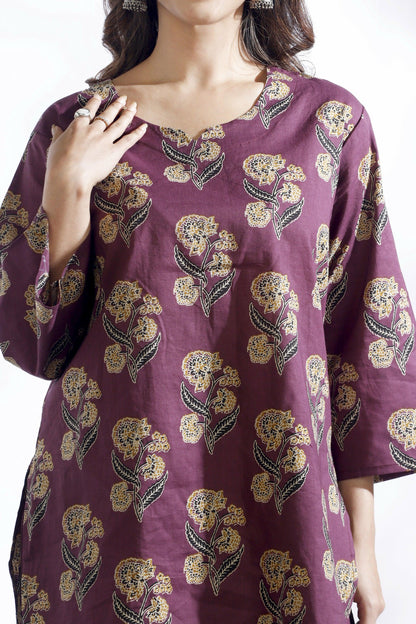 Breathables Wine Butta Cotton Co-Ord Set – Kurta With Straight Pants