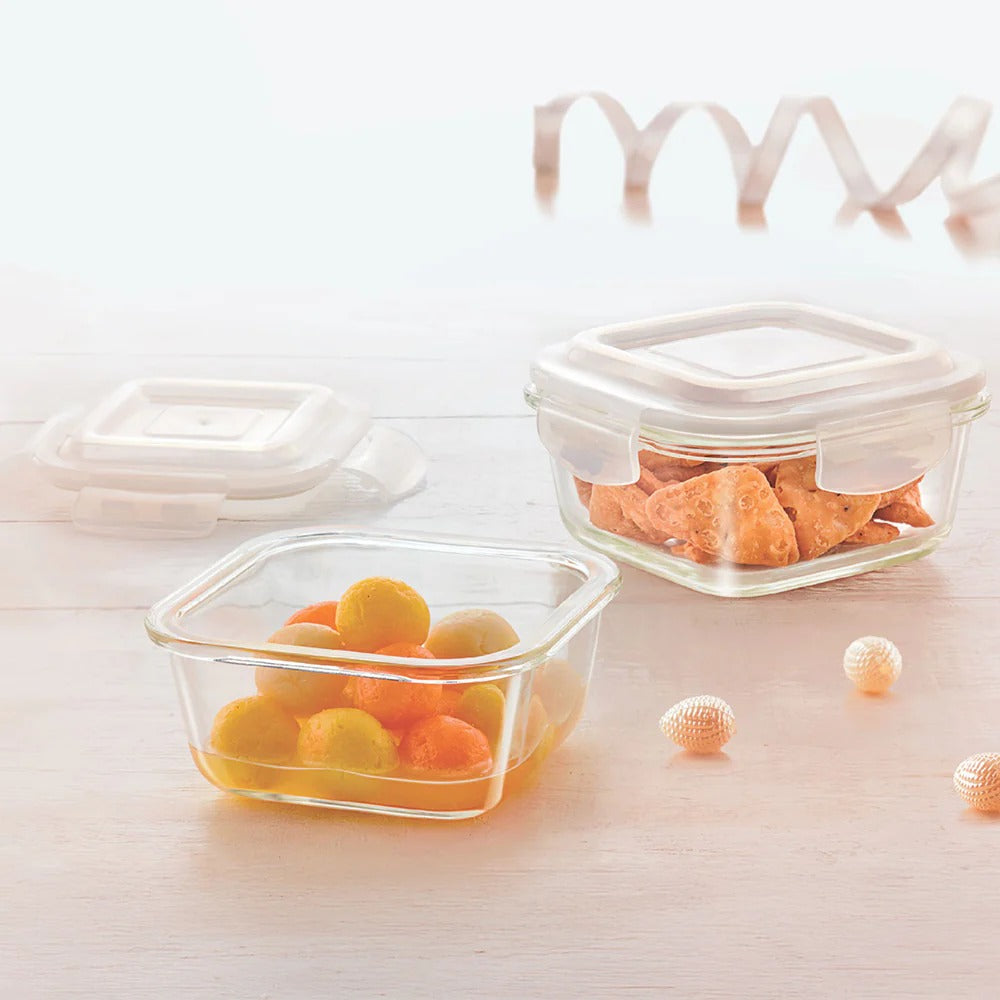 Borosil Klip N Store Round Glass Container Set of 2
