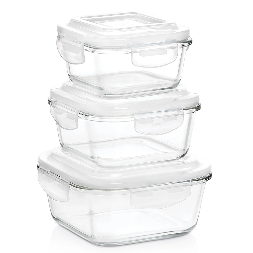 Borosil Klip N Store Round Glass Container Set of 3 (320ml+520ml+800ml)