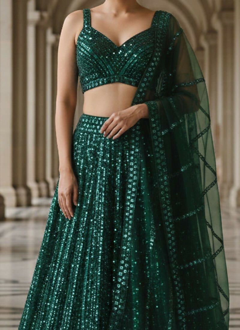 Lehenga Mart Green Net Designer Bollywood Style Wedding Wear Lehenga Choli