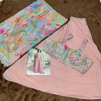 Anaita Pink Chinon Free Size Readymade Shrug Suit with Embroidery Sequence Work (Free Size)