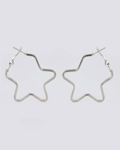 VOJ Women Sliver Tonned Star Shape Stainless Steel Hoop Earrings