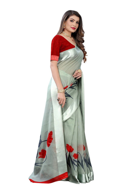 Vamika Sea Green Linen Satin Patta Saree (VANI GREEN)