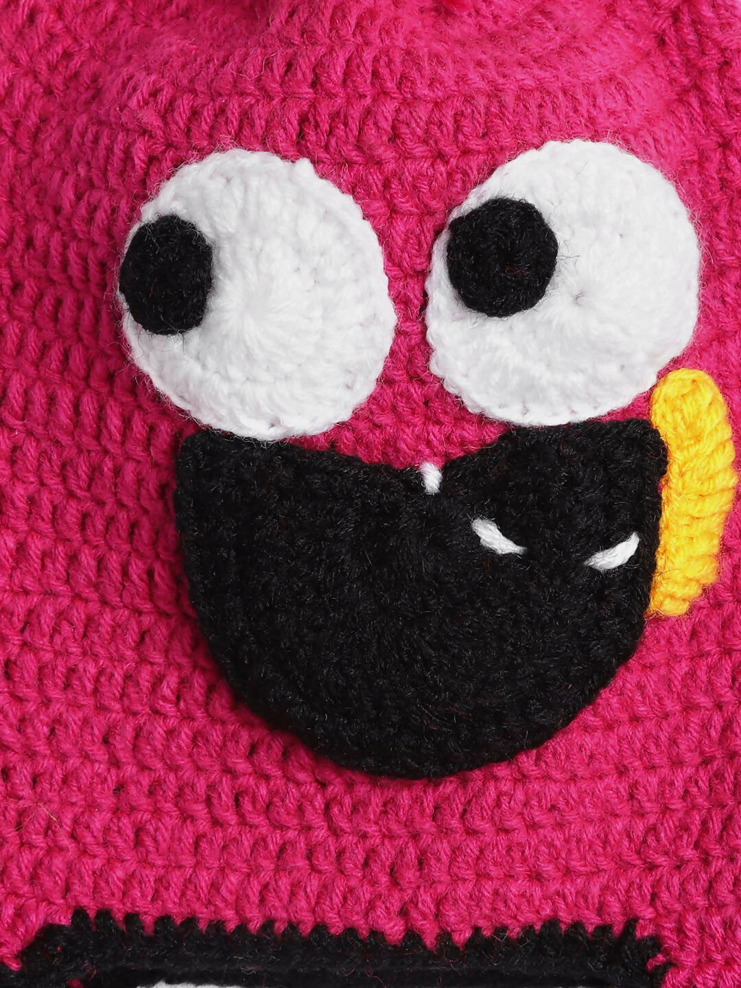 Chutput Kids Woollen Hand Knitted Googly Eye Detail Cap - Magenta