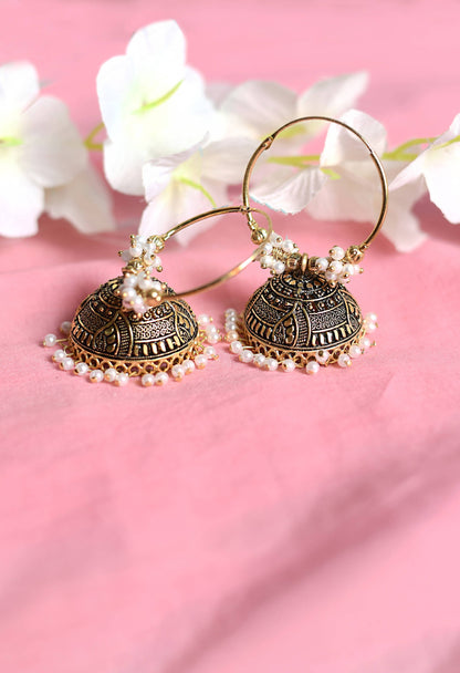 Mominos Fashion Johar Kamal Women's Latest Designer Golden Color Jhumkas