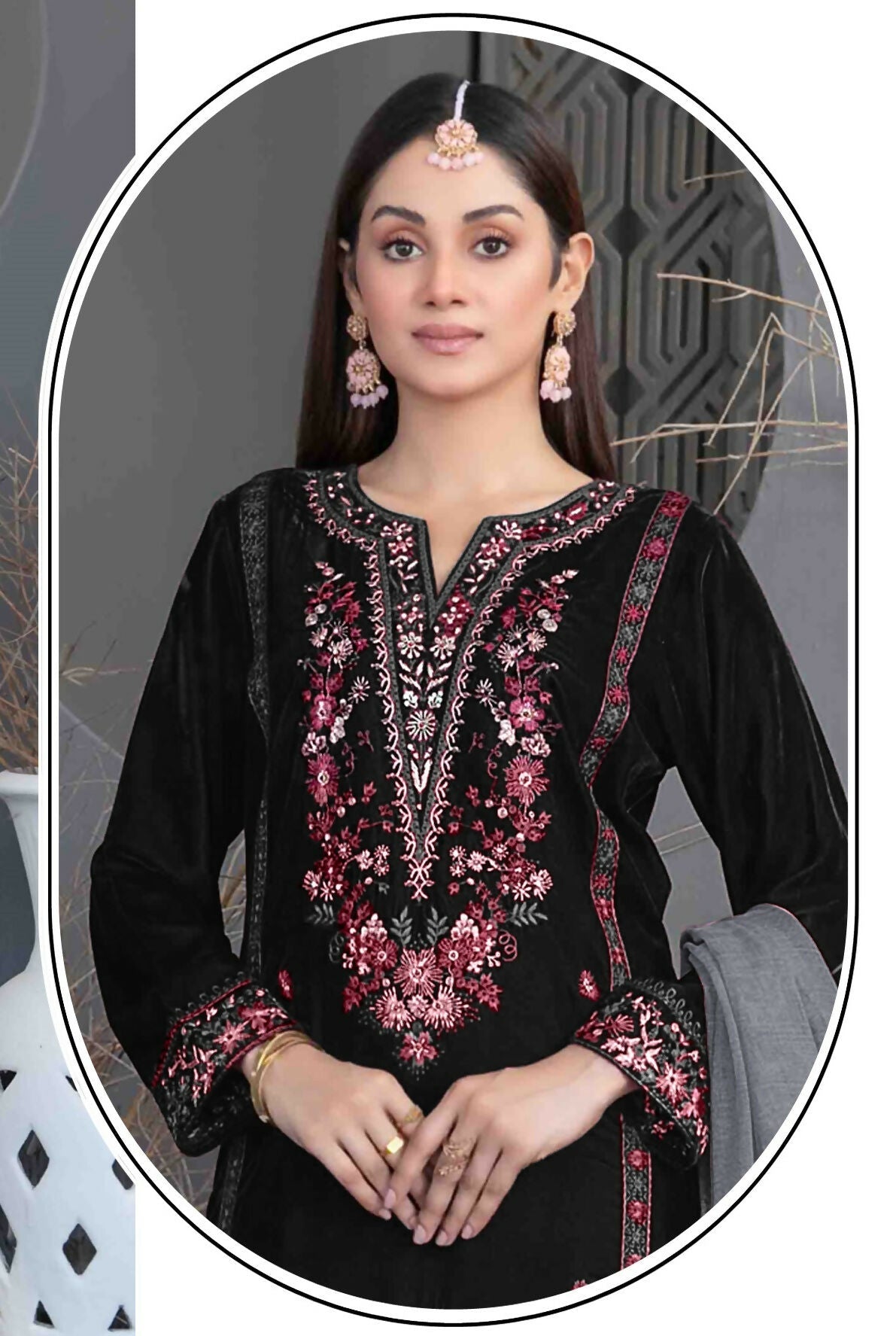 Anaita Black Velvet Suit with Embroidery Sequence Work