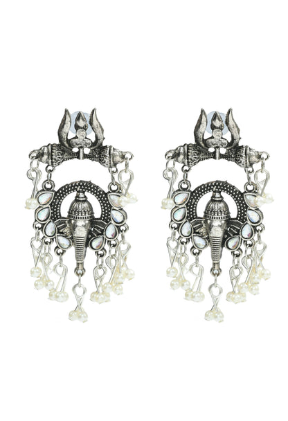 Mominos Fashion Johar Kamal Oxidised Silver-Plated Ganesha Design Necklace Choker Set for Women