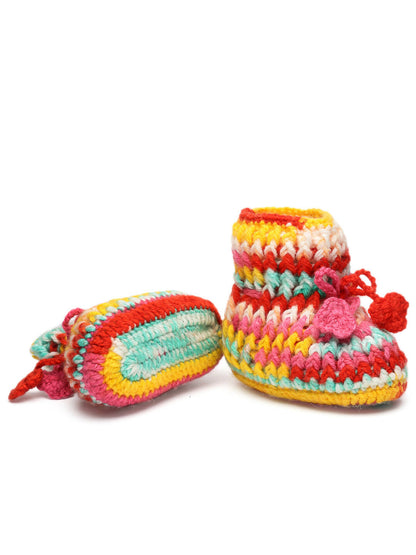 Chutput Kids Woollen Hand Knitted Self Desgin Detailed Booties - Multi