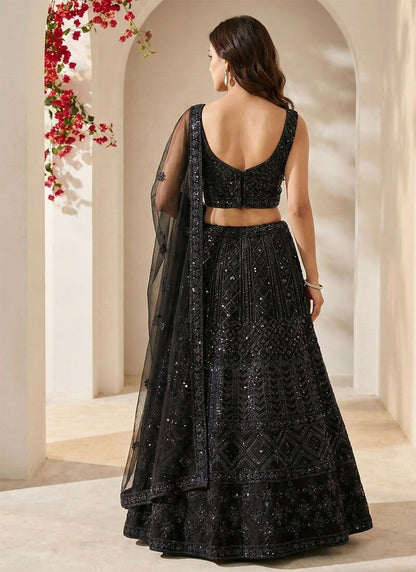Lehenga Mart Black Net Designer Bollywood Style Wedding Wear Lehenga Choli