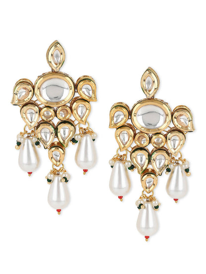 Gold-Toned White Contemporary Gold-Polished Drop Earrings - Ruby Raang