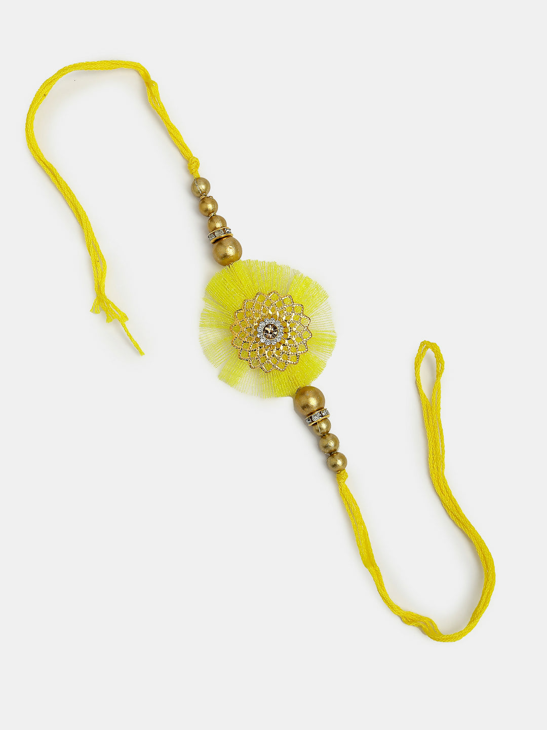 NVR Women & Men Set of 2 Yellow Peacock Design Bhaiya Bhabhi Rakhi With Roli Chawal