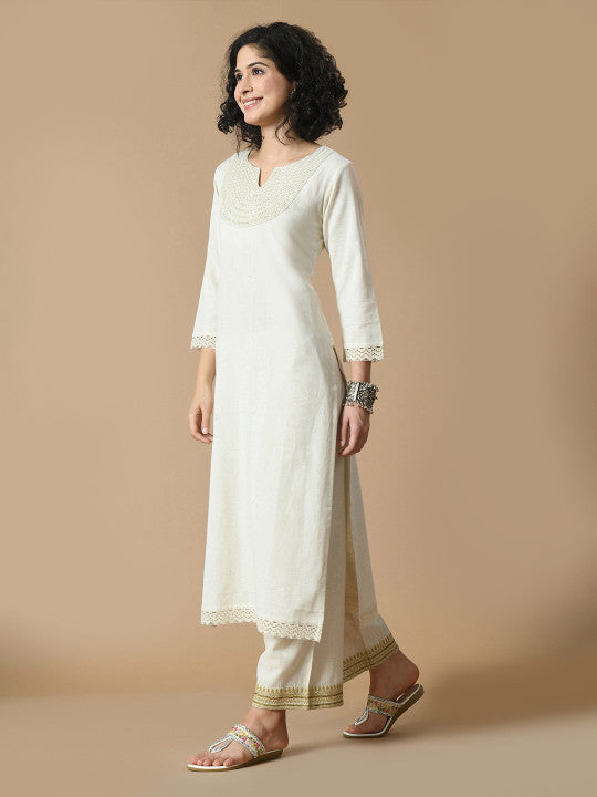 Sequined Pure Cotton A-Line Kurta