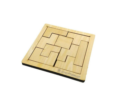 Kraftsman Portable Wooden Tetris Puzzle | 9 Pieces Puzzle 6x6 Board for Kids and Adults | Travel Pouch Included