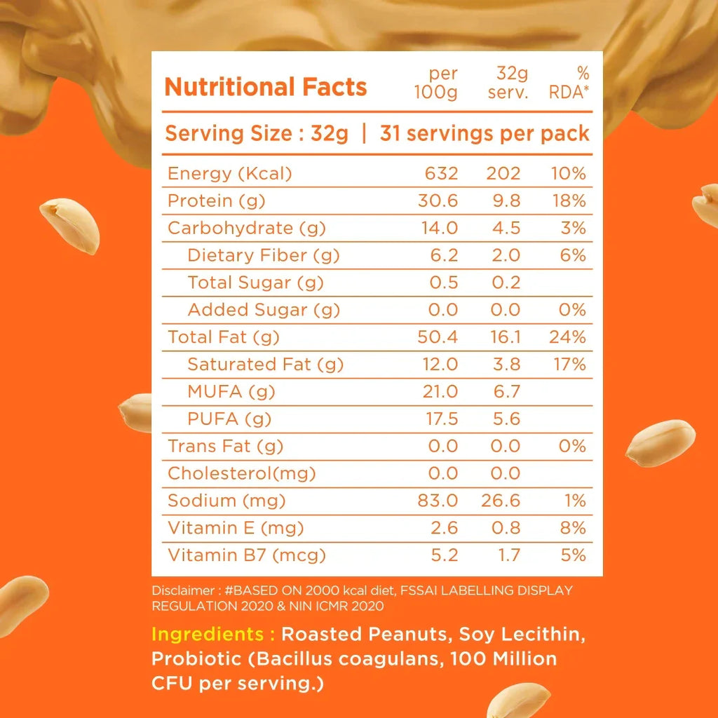 Yogabar Creamy 100% Unsweetened Peanut Butter - 1 kg