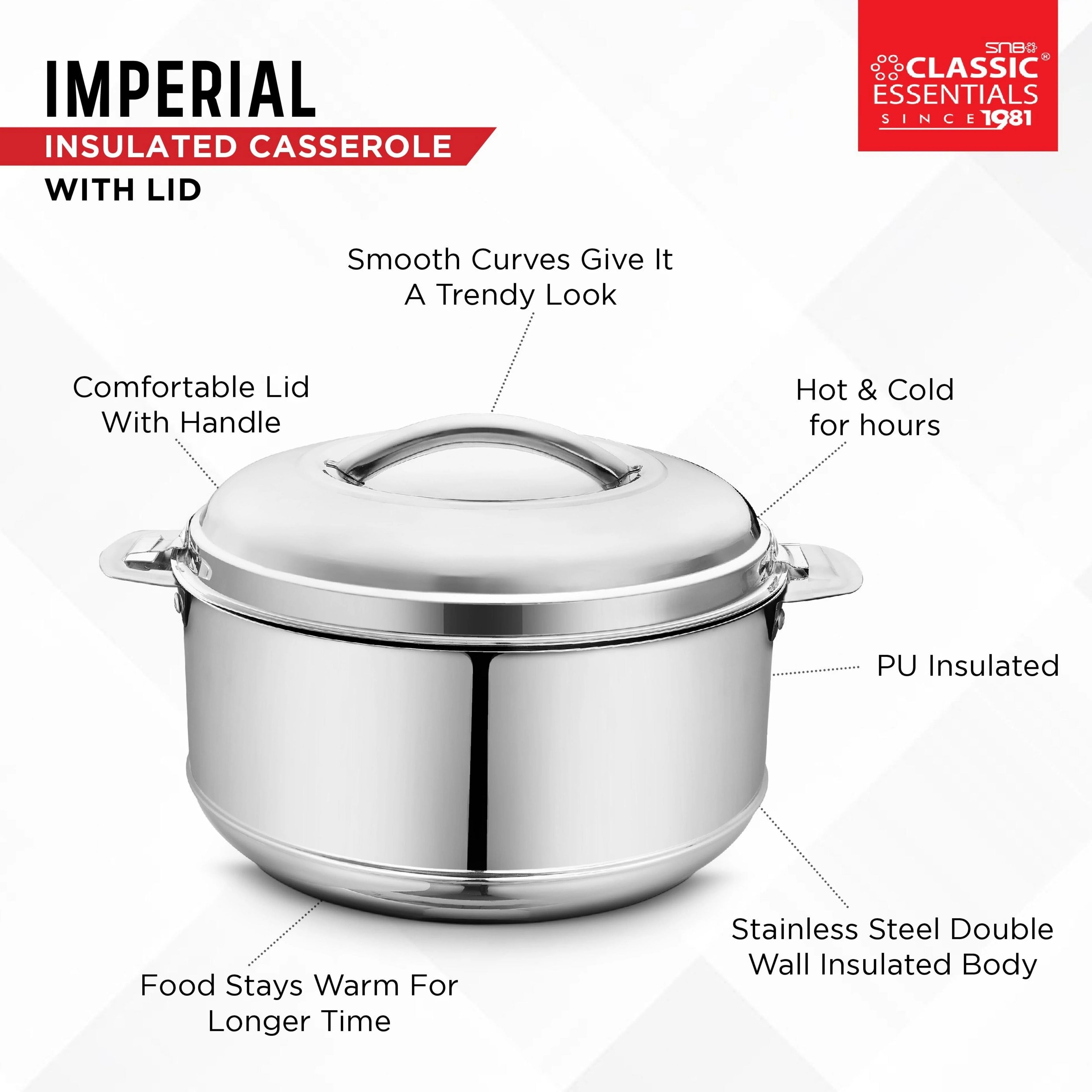 Classic Essentials Imperial Stainless Steel Double Wall Insulated Casserole 2000ml