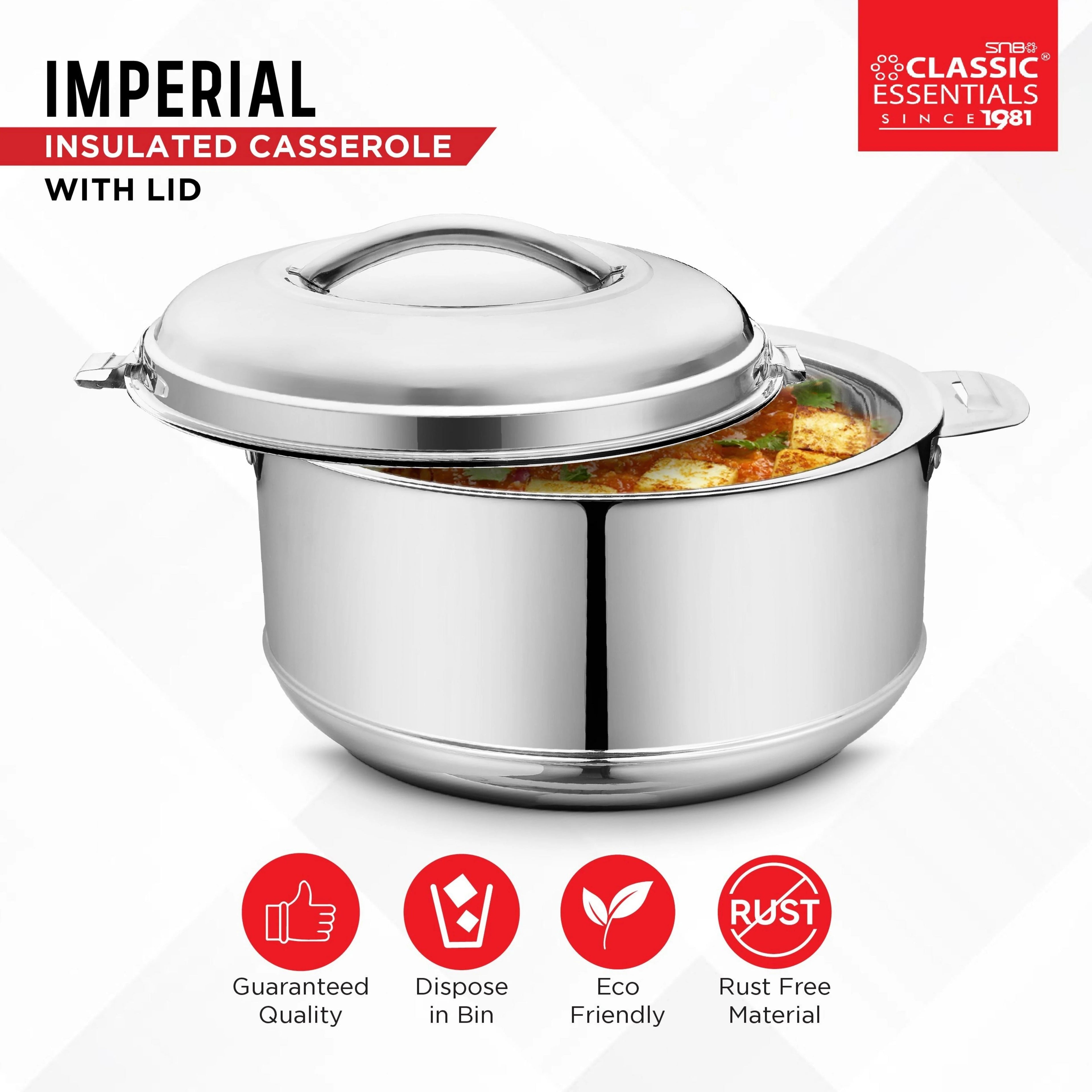 Classic Essentials Imperial Stainless Steel Double Wall Insulated Casserole 2000ml