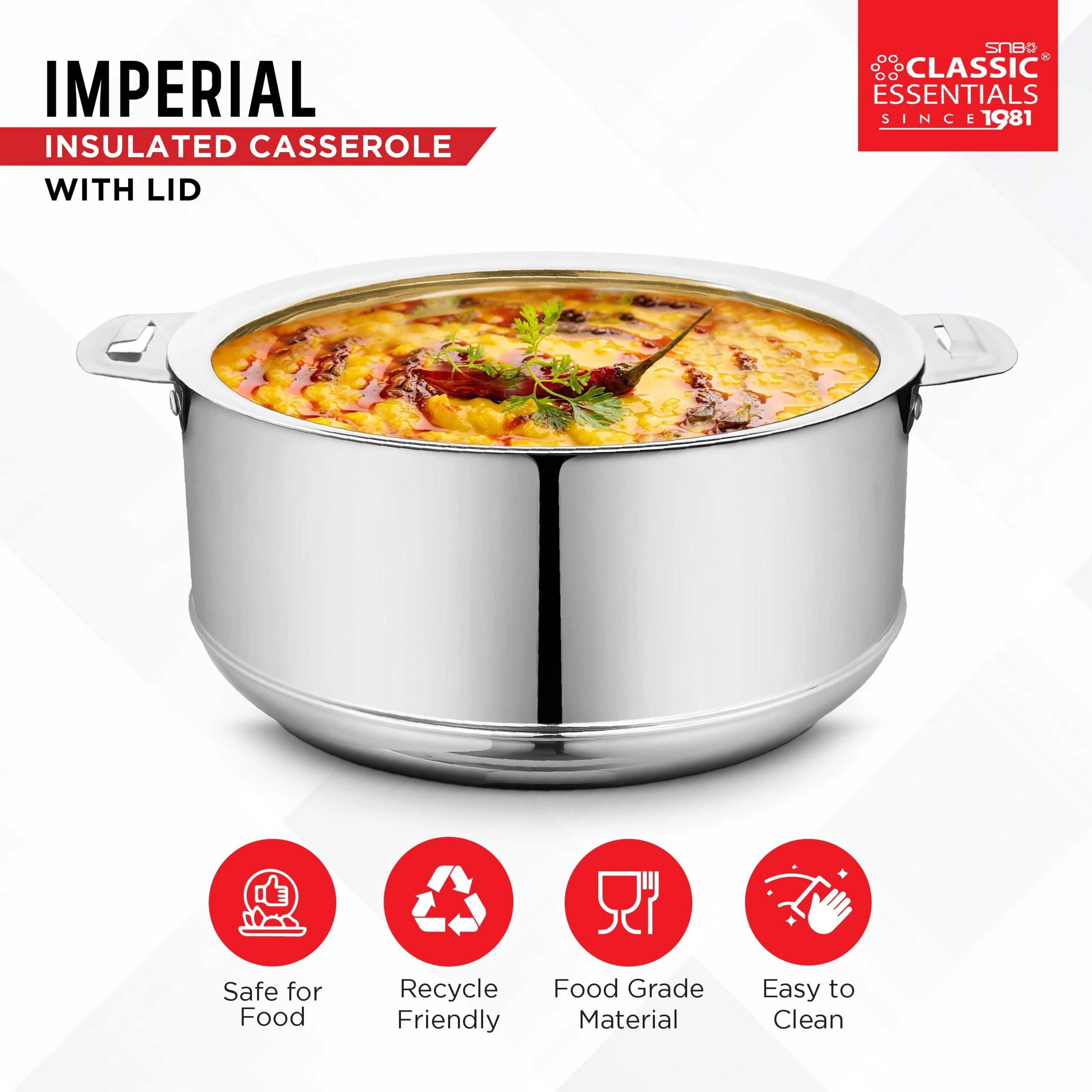 Classic Essentials Imperial Stainless Steel Double Wall Insulated Casserole 1000ml