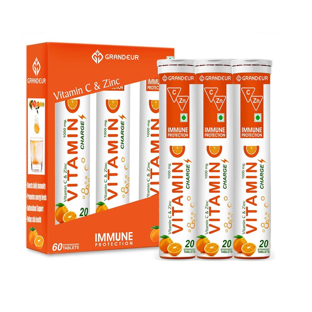 Grandeur Vitamin C Charge Immune Protection -20 Effervescent Tablets (Pack of 3)