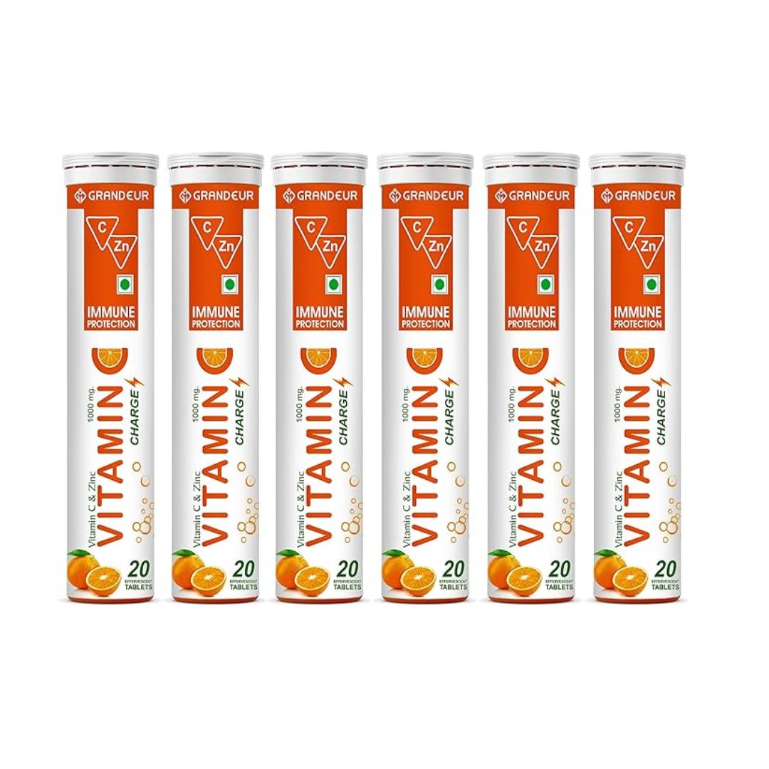 Grandeur Vitamin C Charge Immune Protection - 20 Effervescent Tablets (Pack o f 6)