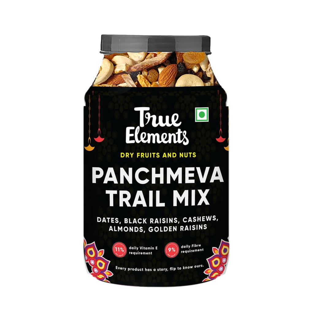 True Elements Panchmeva 1.2kg - Fasting Special Trail Mix | Premium Dry Fruits | 5 Nuts - Almonds, Cashews, Dates, Raisins, Black Currant | Dry Fruits Mix | Healthy Snacks