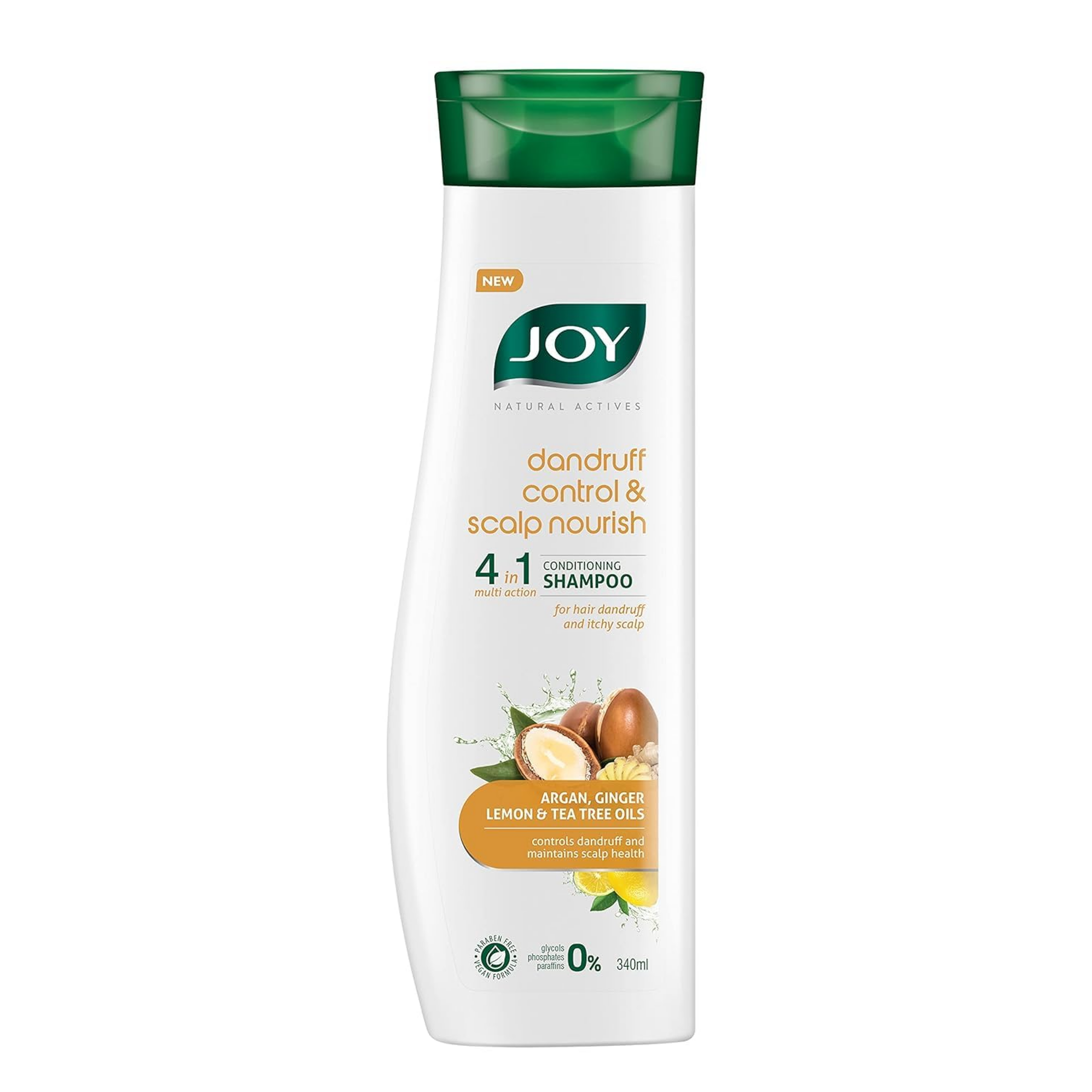 Joy Anti Dandruff Shampoo with Tea Tree, Ginger & Lemon for Dry & Itchy Scalp (340ml) | 4 in 1 Conditioning Shampoo for Dandruff Control & Soft Hair | Vegan & Paraben Free | For Men & Women