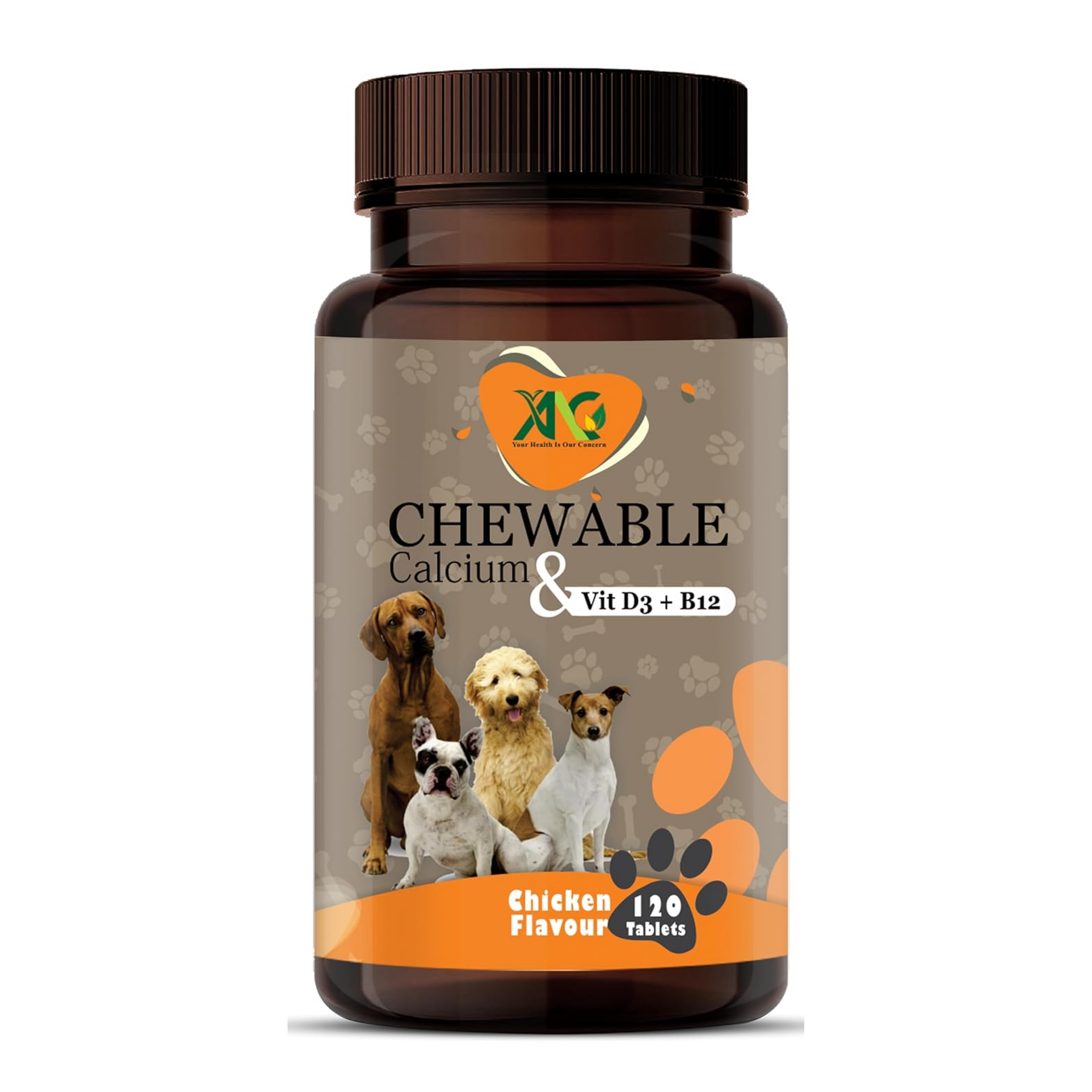 Chewable Calcium & Vitamin D3, B12 for Dogs Supplement Supports Bone Health & Immune System |Chicken Flavour -120 Tablets