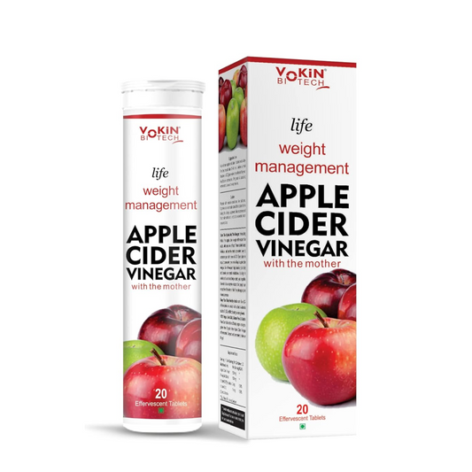 Vokin Biotech World's First Apple Cider Vinegar -20 Effervescent Tablets Vitamin C for Detox & Weight Management with Green Apple Flavor (Pack of 1)