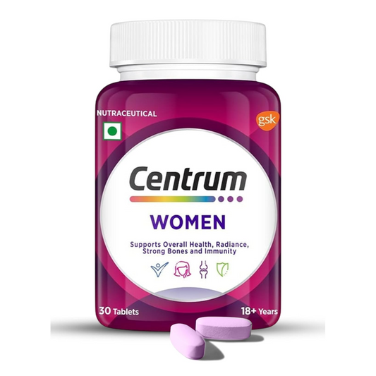 Centrum Women, World's No.1 Multivitamin with Biotin, Vitamin C & 21 vital Nutrients for Overall Health, Radiance, Strong Bones & Immunity (Veg) Pack of 30 Tablets