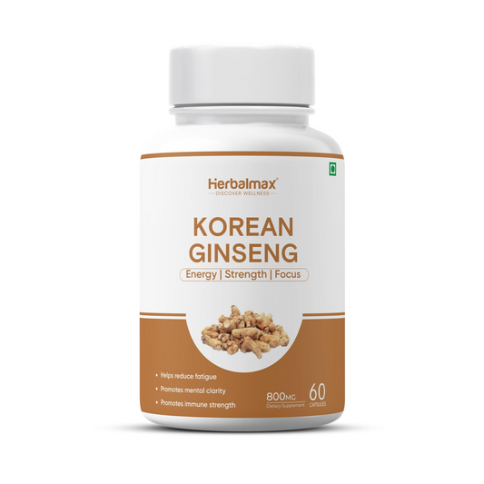 Herbal Max Korean Ginseng Capsules â€“ 60 Veg Capsules | Boosts Immunity, Stamina & Energy | Natural Stress Support | Ayurvedic Supplement for Men & Women