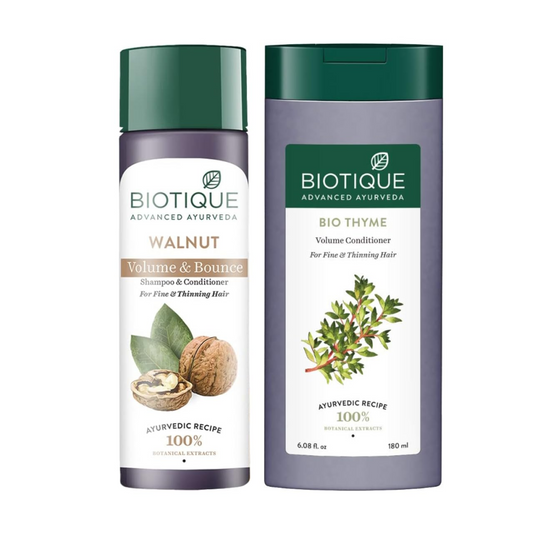 Biotique Bio Walnut Bark Fresh Lift Body Building Shampoo For Fine & Thinning Hair, 190Ml & Biotique Bio Thyme Volume Conditioner for Fine and Thinning Hair, 180ml