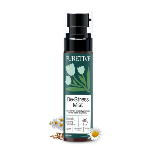PURETIVE | De-Stress Plant Therapy Scent Mist | Body+Linen+Room | Stress Relief Scent Mist with Essential Oil | Helps to Reduce Stress | Promotes positivity & uplifts mood | 100ml