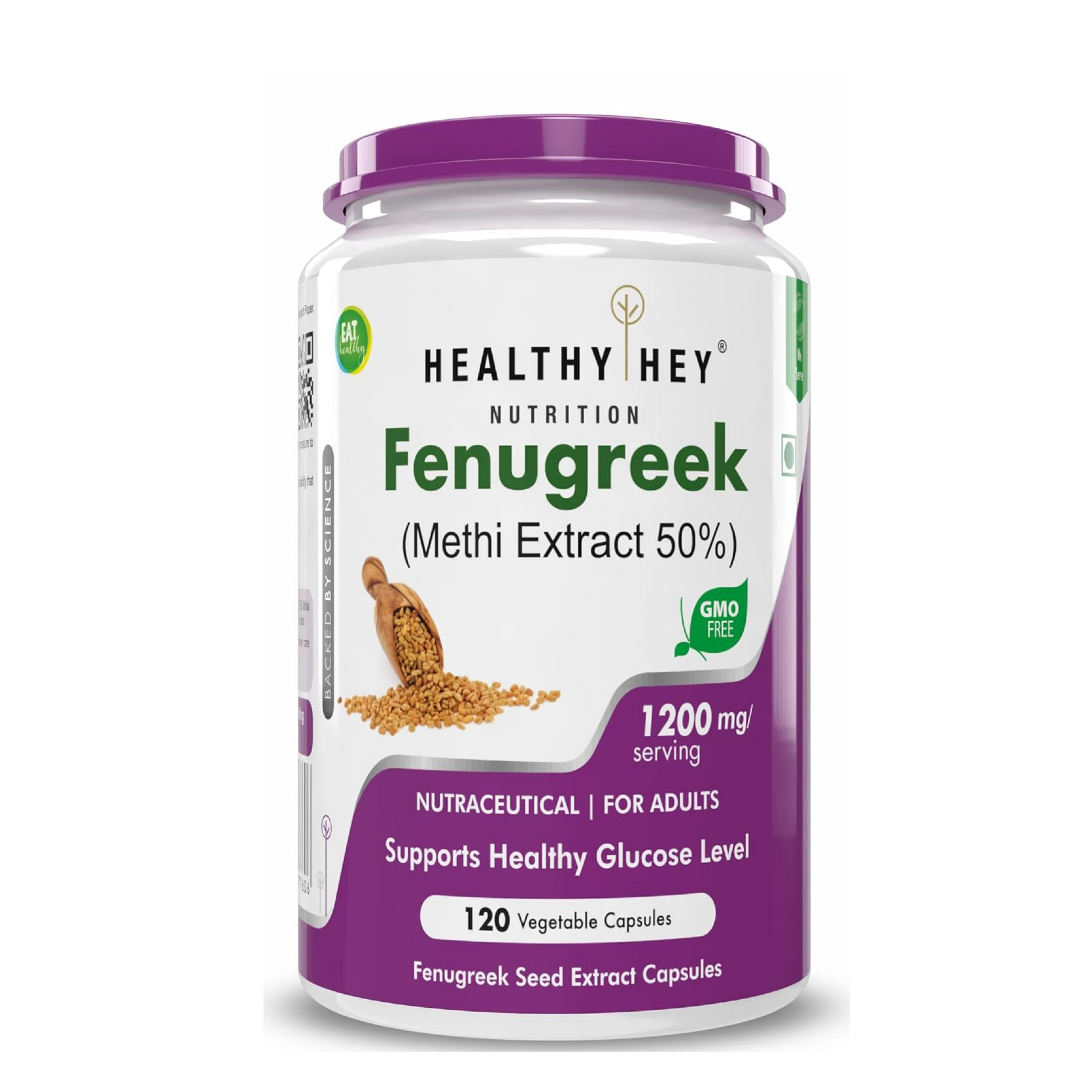HealthyHey Nutrition Fenugreek Seed Extract Supplement Veg-Capsule, 120 Count (Pack of 1)