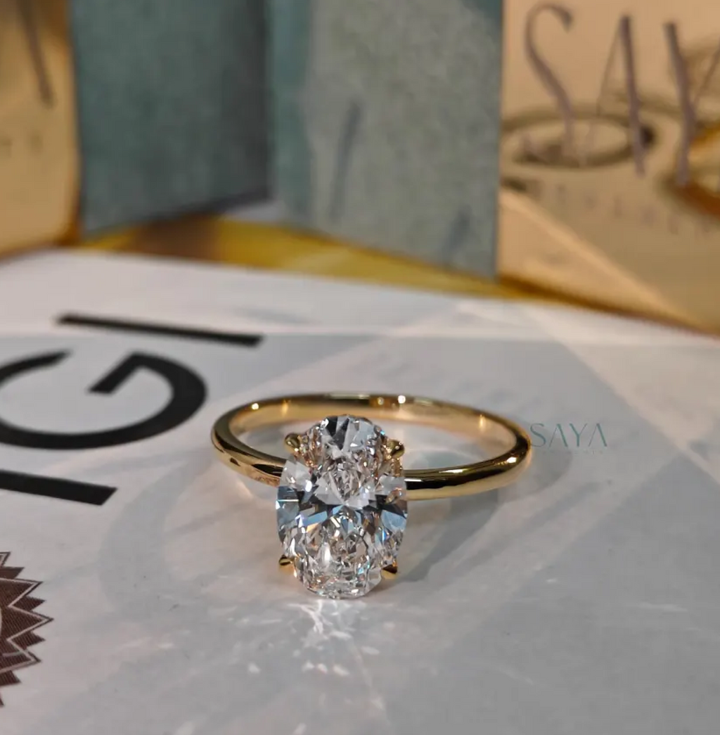 Oval Lab Grown Diamond Engagement Ring - White/Yellow Solid Gold