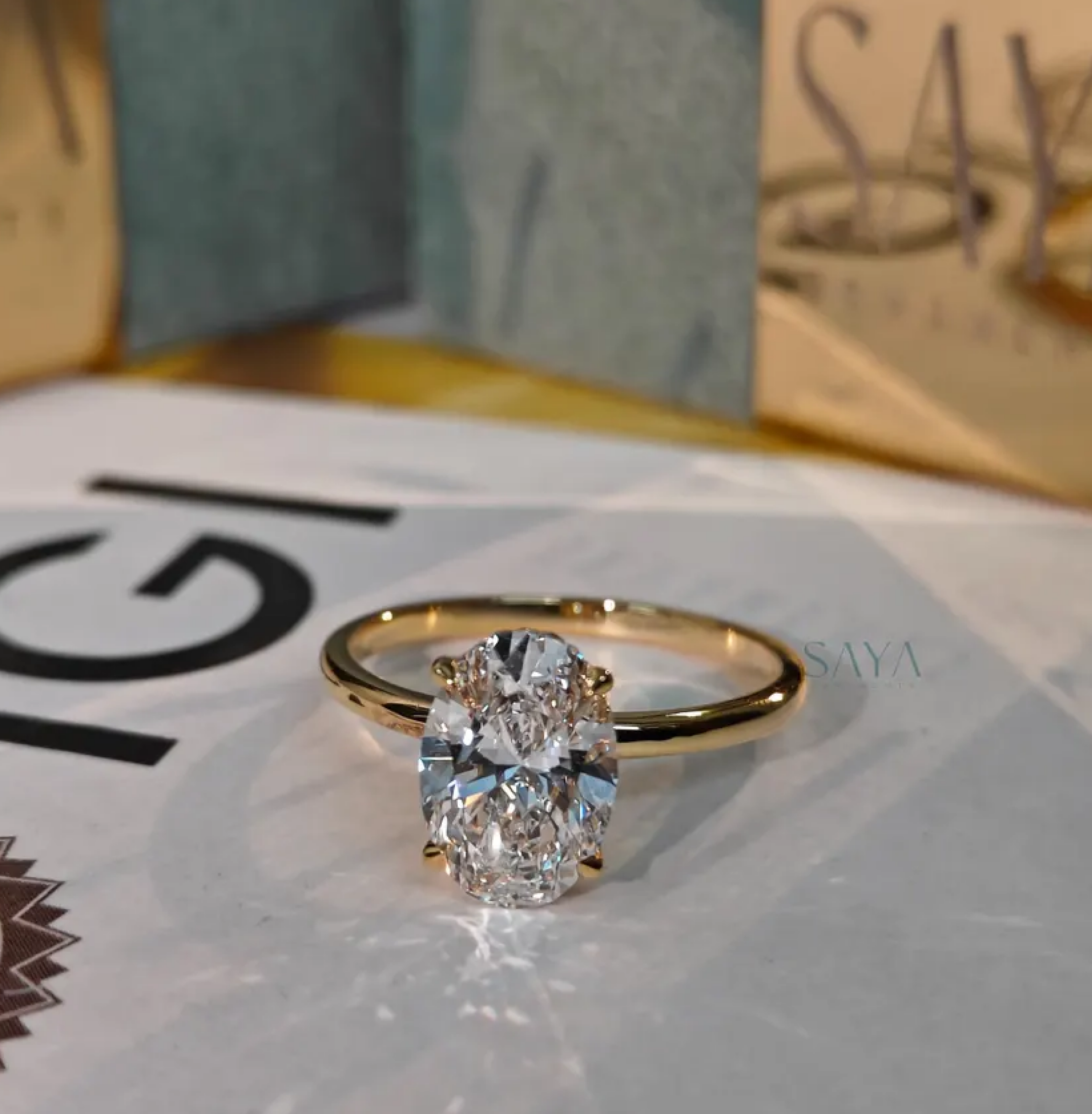 Oval Lab Grown Diamond Engagement Ring - White/Yellow Solid Gold