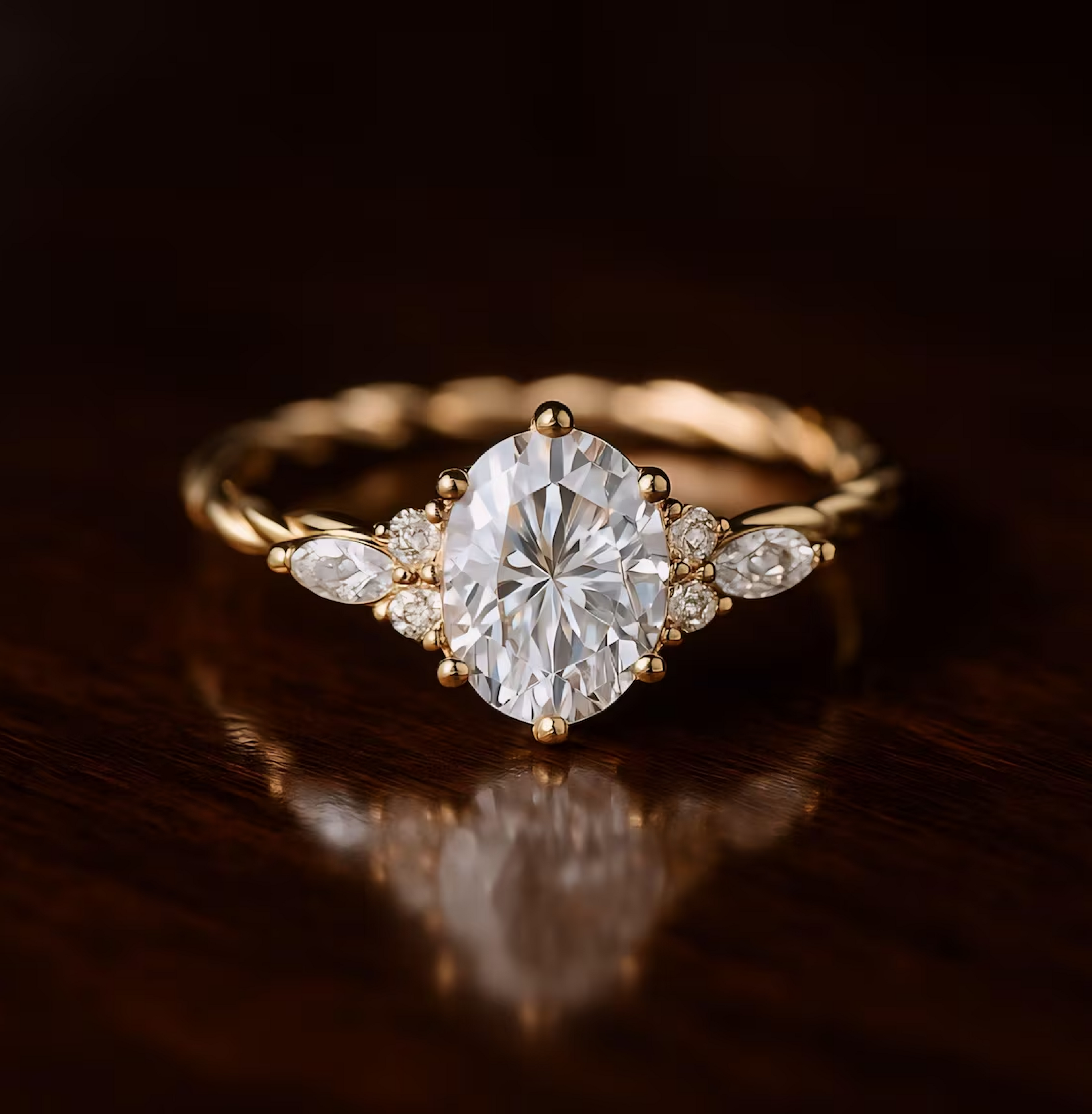 Oval cut Moissanite engagement ring vintage Unique Sterling Silver ring Solid gold Marquise cut diamond wedding Bridal ring Anniversary ring
