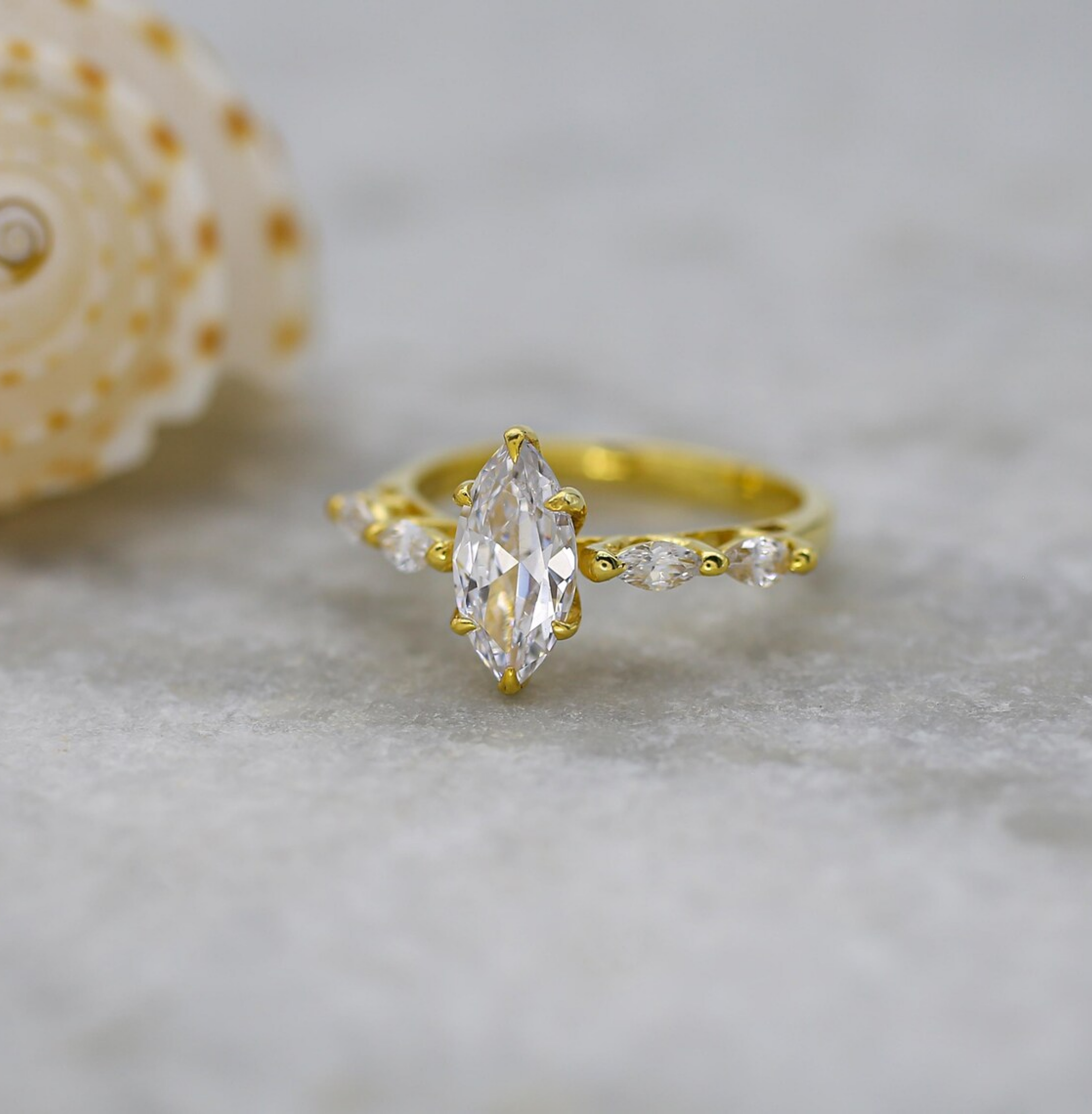 Marquise Moissanite Engagement Ring, 14K Gold Hidden Halo, Promise Ring