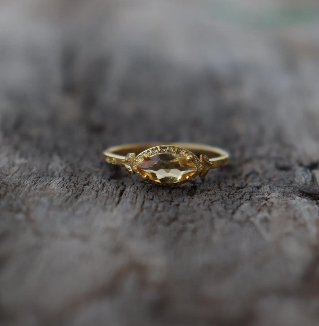 Genuine 14k Vermeil Citrine Ring ~ 925 Sterling Silver Wedding Anniversary Gift Ring For Women's ~ Handmade November Birthstone Dainty Ring