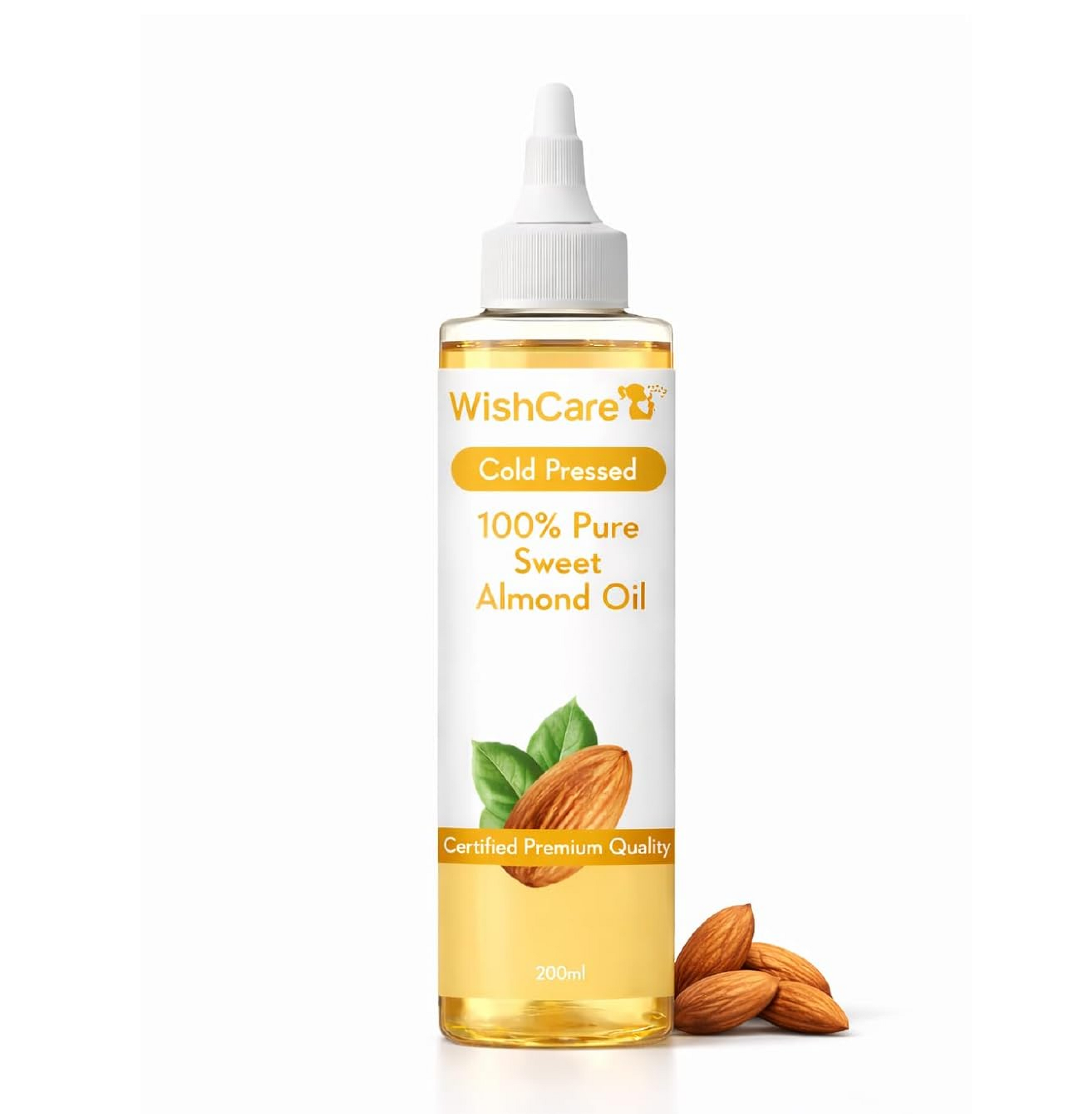 WishCareÂ® Pure Cold Pressed Sweet Almond Oil for Hair Growth and Glowing Skin & Face - 200ml
