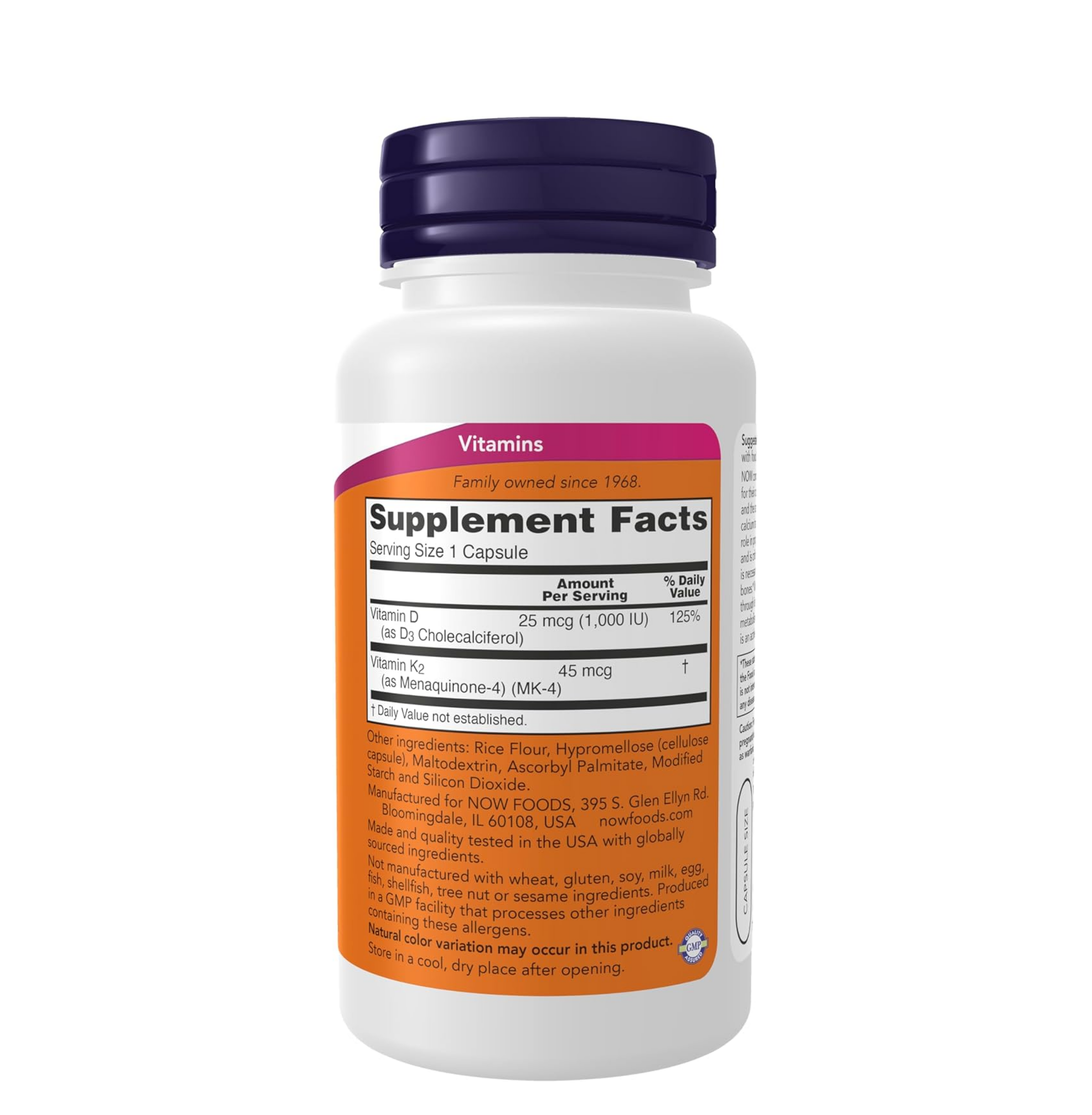NOW Supplements, Vitamin D-3 & K-2, 1,000 IU/45 mcg,Plus Cardiovascular Support*, Supports Bone Health*, 120 veg Capsules