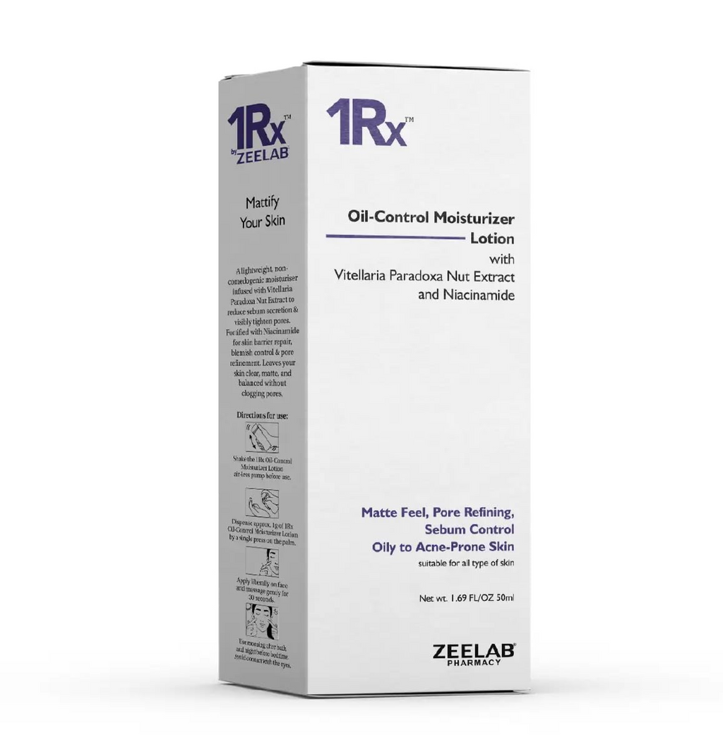 Zeelab 1RX Oil Control Moisturizer Lotion | Oil-Free Matte Finish Face Moisturiser for Oily & Acne-Prone Skin | With Niacinamide, Zinc, Hyaluronic Acid & Shea Butter | Lightweight Daily Hydration